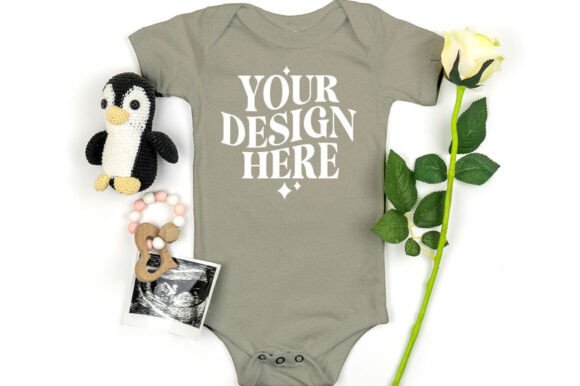 Bella Canvas 100B Bodysuit Mockup Stone for Product Mockups and Graphics