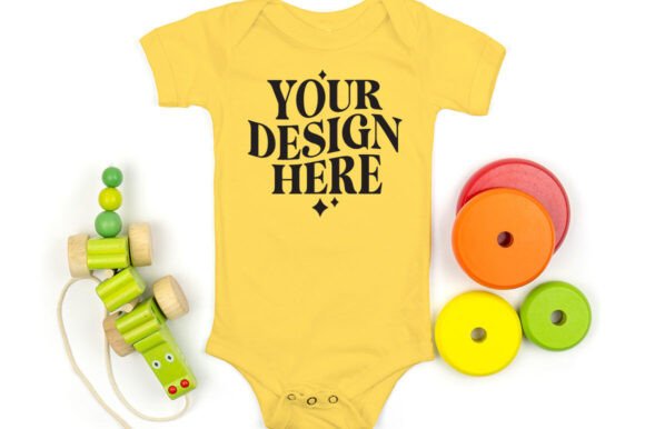 Bella Canvas 100B Bodysuit Mockup Yellow for Graphics and Product Mockups