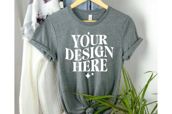 Bella Canvas 3001 Deep Heather Mockup for Product Mockups and Graphics