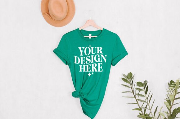 Bella Canvas 3001 Hanging Kelly Mockup - High-Quality Graphics for Product Mockups