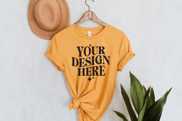 Bella Canvas 3001 Hanging Mustard Mockup - Product Mockups for Graphics