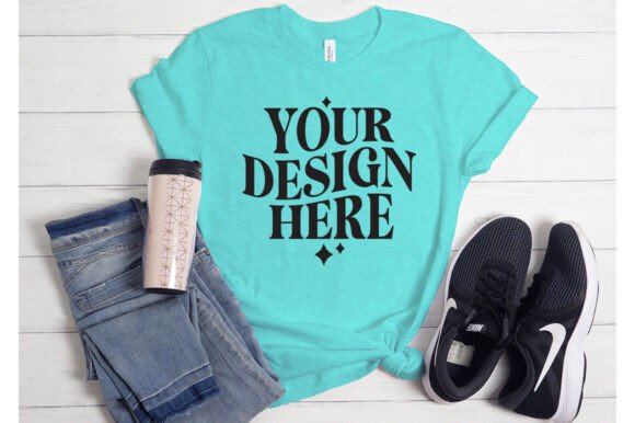 Bella Canvas3001 Heather Sea Gree Mockup for Graphics and Product Mockups
