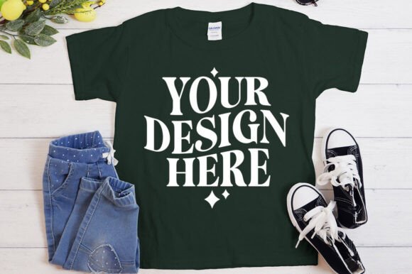 Gildan 5000 Shirt Flat Lay Mockup Forest – A Modern Graphic Design Asset