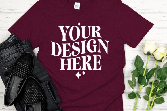 Gildan 64000 Mockup Heather Maroon Graphics