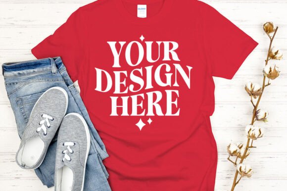Gildan 64000 Mockup Red: A Graphic Design Asset for Local Branding