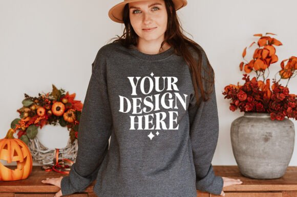 Halloween Gildan 18000 Dark Heather Mockup - High-Resolution Graphics