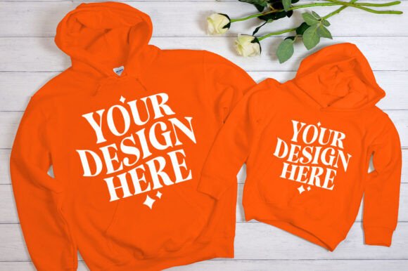 Mommy and Me Orange Crush Hoodie Mockup - A Graphic Design Asset for Product Mockups